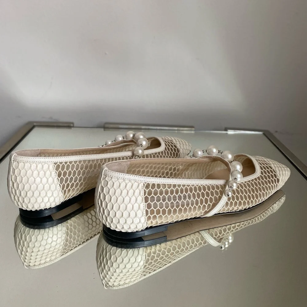 Like new JIMMY CHOO Ade Fishnet Ballet Flats 38.5 Mary Jane - Picture 11 of 12